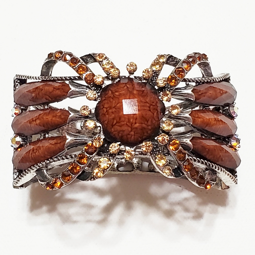 Bracelet Silver Cuff w/Brown Veined Stone